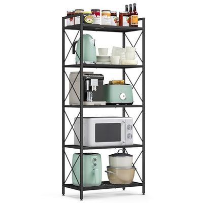 SONGMICS 5-Tier Metal Storage Rack, Shelving Unit with X Side Frames, Dense Mesh, 12.6 x 23.6 x 57.3 Inches, for Entryway, Kitchen, Living Room,