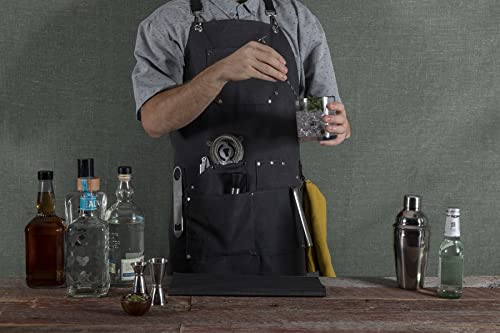 LEGACY - a Picnic Time brand Collins Mixologist Apron Waxed Canvas with Corkscrew and Bottle Opener, One Size, Gray with Black Accents PICNIC TIME