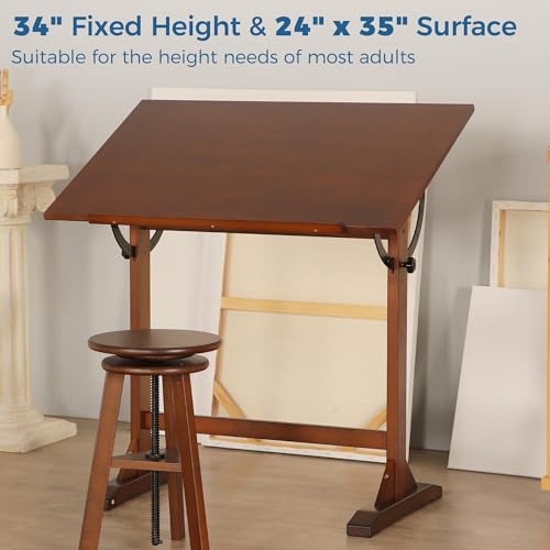 VISWIN 24'' x 35" Artist Drafting Table, Adjustable Angle, 34" Height Solid Pine Wood Drawing Table, Art Table for Adults, Tilts Flat, Art Craft VISWIN