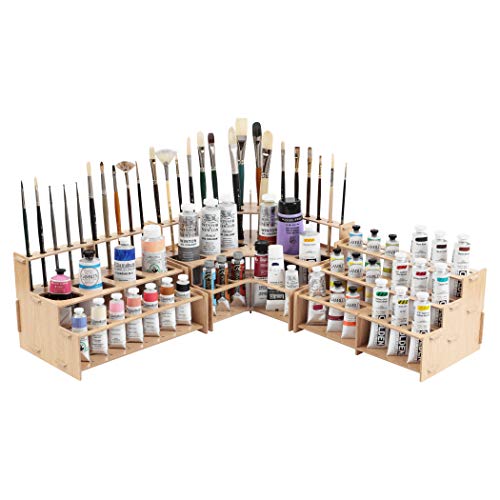 Mezzo Artist Brush and Paint Tube Organizer Rack Set 3 Pieces - Wood Grain Laminate Multi-Layer Storage Display Stand for Paintbrushes, Oil & Acrylic HG Art Concepts
