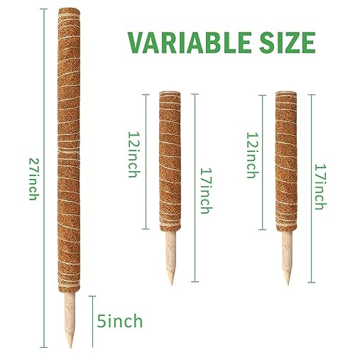 Augshy Moss Pole, 27 Inch Moss Poles - 2Pcs 17 Inch Plant Stakes Moss Sticks for Monstera Indoor Creepers Plant Support Extension Climbing Plants Augshy