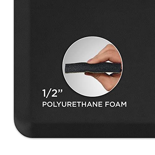 GelPro Anti-Fatigue Nonslip 1/2" Thick Hard Floor Utility Mat for Garage, Patio and Kitchen, 20" x 72", Leather Grain Black GelPro