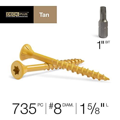 Deck Plus 48412 Wood Screws #8 x 1-5/8", Tan, 5lb Box - WoodArtSupply