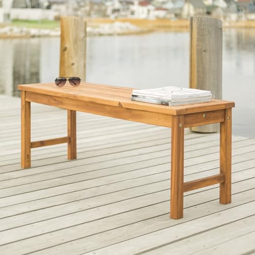 Walker Edison Rendezvous Modern Solid Acacia Wood Slatted Patio Bench, 53 Inch, Brown Walker Edison