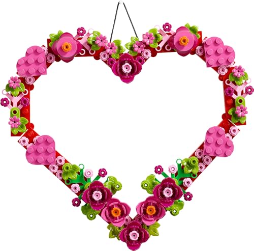 LEGO Heart Ornament Building Toy Kit, Heart Shaped Arrangement of Artificial Flowers, Great Gift for Valentine's Day, Unique Arts & Crafts Activity LEGO