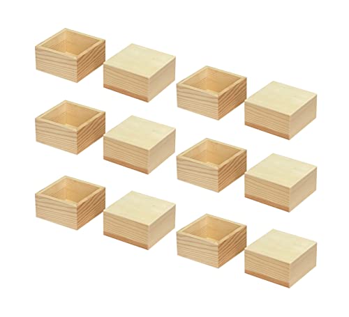 12-Pack Square Wood Box Unfinished Small Wooden Boxes for Crafts (Outer 3.7X 3.7X 2 in,Interior 3.2 x 3.2 x1.9 in) Cregugua