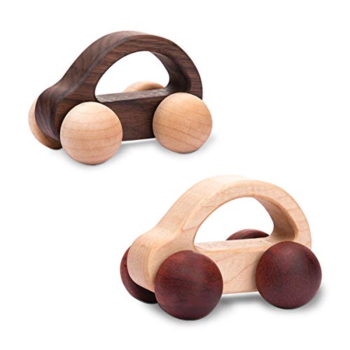 let's make Organic Baby Push Car Wooden Toys 2pc Wood Car and Fine Movement Development and Infant Grasping Montessori Toys let's make