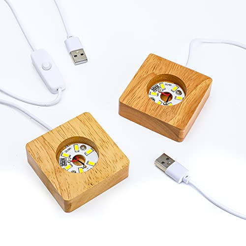 ZEERSHEE Pack 2 Wooden LED Light Display Base Crystal Glass Light Base Stand Wood LED Display Stand for 3D Crystal Laser Glass Resin Art Warm Light ZEERSHEE