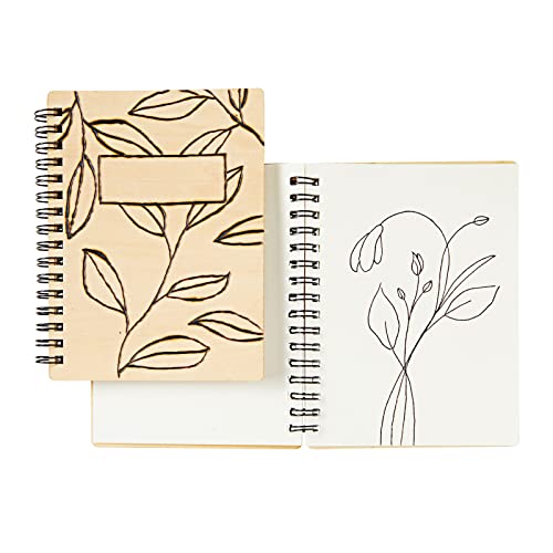 4 Pack Wooden Cover Notebook, Spiral Bound Unruled Plain DIY Craft Journal for Students, Sketches, Writing, Arts and Crafts, Note Taking, 20 Sheets Juvale
