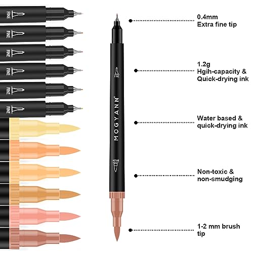Mogyann Skin Tone Markers, 12 Pack Dual Brush Pens for Art Drawing Sketching Mogyann