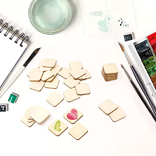 Honbay 200PCS 2.2cm/0.9inch Square Shaped Round Corner Unfinished Blank Wood Pieces Wood Slices Wood Chips Embellishments for DIY Crafts, Home HONBAY