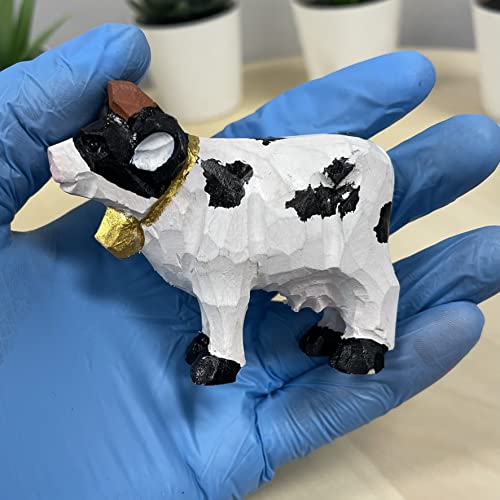 YEEYAYA Cow 3” Wood Sculpture Hand Carved Wood Figurine Wood Statue Room Decor Home Decor Farm Animals Zoo Animals YEEYAYA