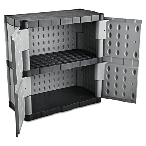 Rubbermaid Freestanding Storage Cabinet with Doors, 18"D x 36"W x 37"H, Medium, Gray/Black, Two-Shelf Lockable Cabinet for Indoor/Outdoor/Garage Rubbermaid