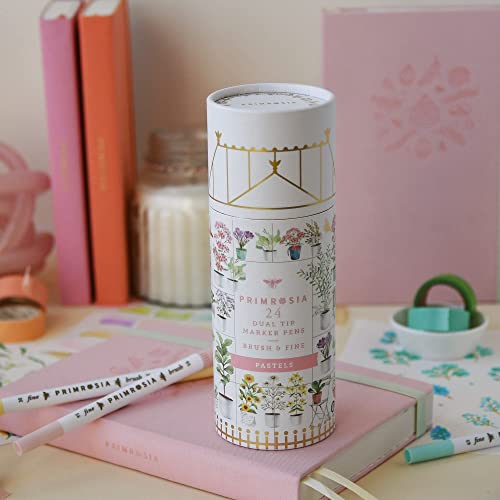 Primrosia 24 Pastel Dual Tip Markers, Fine Tip and Brush Pens. Perfect for art, illustration, drawing, calligraphy and bullet journals Primrosia
