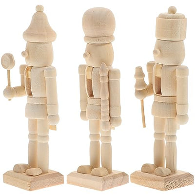 MAGICLULU 3Pcs Christmas Wooden Unfinished Nutcracker Wooden Nutcracker to Paint Unpainted Nutcracker for Christmas Decor DIY Craft