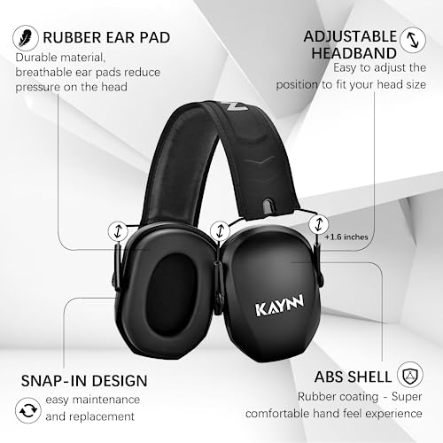 KAYNN 018 Ear Protection 2 Pack Hearing Protection for Shooting Gun Range,27dB NRR Noise Cancelling Safety Ear Muffs for Shooting KAYNN