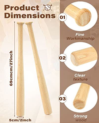 Wettarn 27 Inch 2 Pcs Mini Baseball Bats Wooden Baseball Bat Craft Unfinished Small Baseball Bats Unpainted Wood Baseball Bats for Painting DIY Craft Wettarn