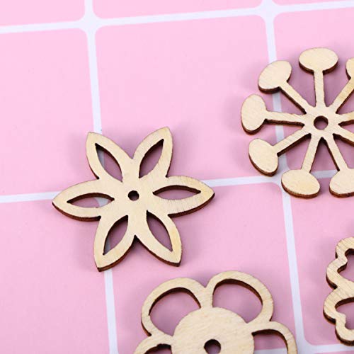 Sewroro 50pcs Unfinished Wooden Flower Cutouts Hollow Flower Wood Chip for DIY Crafts Wedding Christmas Decoration Sewroro