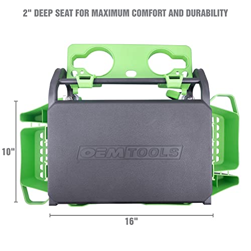 OEMTOOLS 24987 Sidekick Creeper Stool, Metal Shop Stools with Wheels, 5 Storage Seat Options, Cushioned Mechanics Stool with Wheels, Green Creeper OEMTOOLS