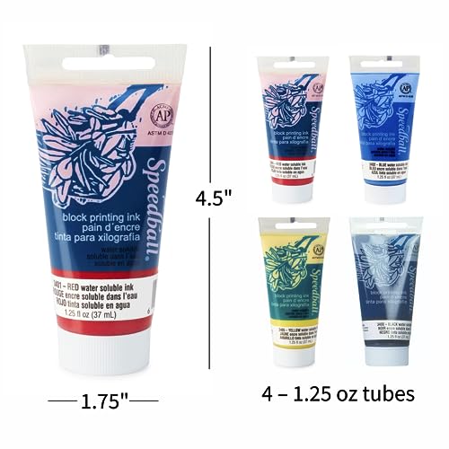 Speedball Water-Soluble Block Printing Ink Starter Set, 4-Color Set, 1.25-Ounce Tubes Speedball