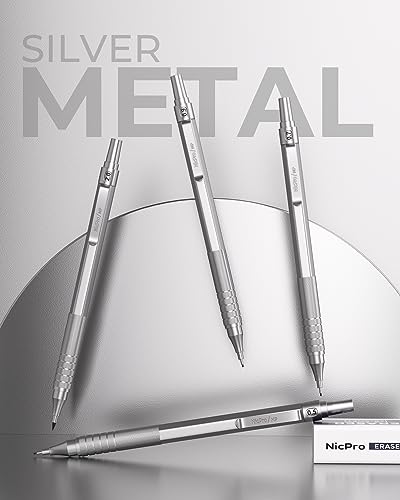 Nicpro 30PCS Art Mechanical Pencils Set in Leather Case, Metal Drafting Pencil 0.5, 0.7, 0.9 mm, 2mm Lead Holders for Sketching Drawing With 16 Tube Nicpro