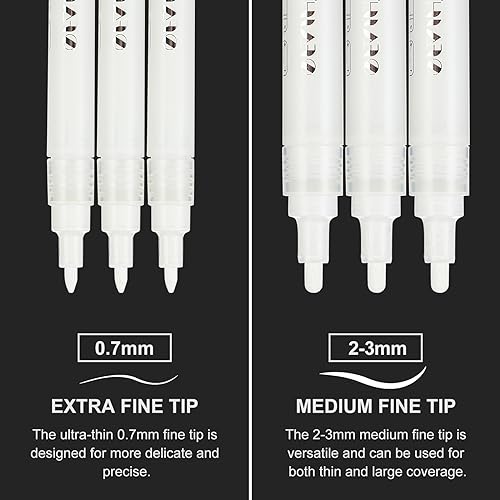 SFAIH Acrylic White Paint Pens - 8 Pack 2-3MM Medium Tip & 0.7MM Extra Fine White Paint Marker for Rock Painting, Wood, Metal, Fabric, Plastic, SFAIH
