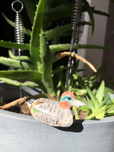 Selsela Eurasian Teal Wooden Duck Figurine - Miniature Bird Statue Handmade Carving Home Decor Decoration Decoy Small Animals Selsela