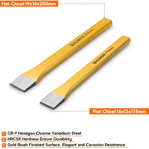 Acrux7 6 Pcs Cold Chisel Set - Flat Chisel, Center Chisel, Cylindrical Chisel, with Canvas Bag, Cone Chisel for Brickwork, Concrete, Metal, Stone Acrux7