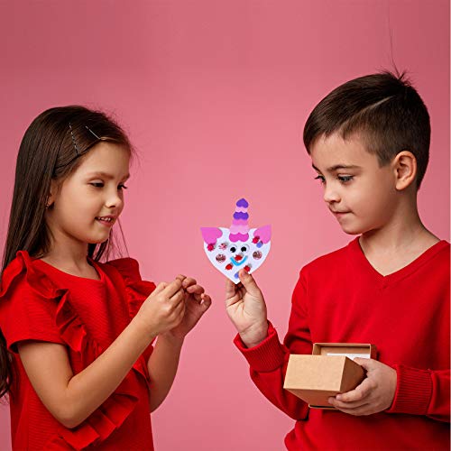 Winlyn 24 Sets Valentine's Day Craft Kits DIY Foam Hearts to Animal Shape Ornaments Art Sets Heart Dog Unicorn Bee Cat Owl Butterfly Ladybug Llama Winlyn