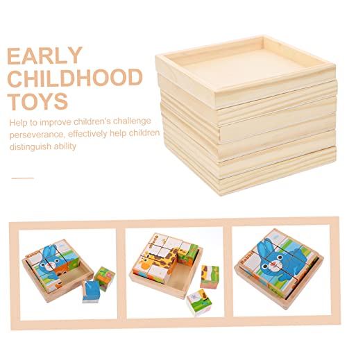 PRETYZOOM 6pcs Unfinished Wood Serving Tray Wood Trays for Crafts Square Serving Tray Puzzle Dishes for Wood Canvas Boards for Hexahedron Painting PRETYZOOM