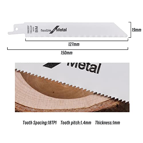 10PCS S922EF Reciprocating Saw Blades Metal 18TPI 150mm BIM Sabre Saw Blades for Cutting Metal 1.4mm Tooth Pitch Power Tool Accessories Micro Traders