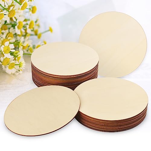 40 PCS 7.9 Inch Wood Circles, Thickness 2.5 mm Unfinished Wood Circles, Plywood Circles, Craft Unfinished Wood Discs for DIY Crafts, Door Hanger, GNIEMCKIN