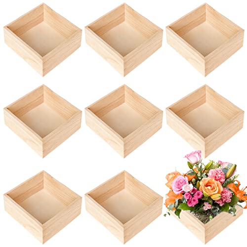 8 Pack Unfinished Wooden Box, 6 x 6 Inch Square Rustic Small Wooden Box Craft Organizer Container Box for Storage, Home Decor, Art Collectibles, Aweyka