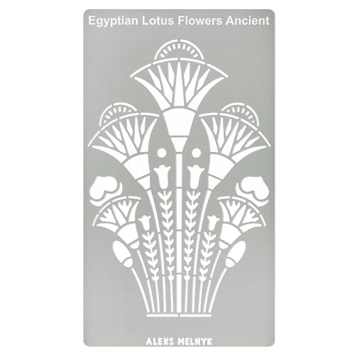 Aleks Melnyk No.459 Metal Stencil, Swirls, Egyptian Lotus Flowers Ancient, Ornament, Patterns, Small Stencil, 1 PC, Template for Wood Burning, Aleks Melnyk