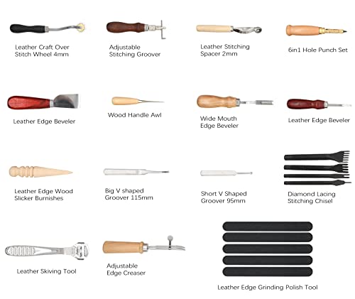 18Pcs Leather Stitching Working Tools kit Leather Craft Tools Perfect for Stitching Punching Cutting Sewing Leather Craft Making DIY Leathercraft NOTETOUPT