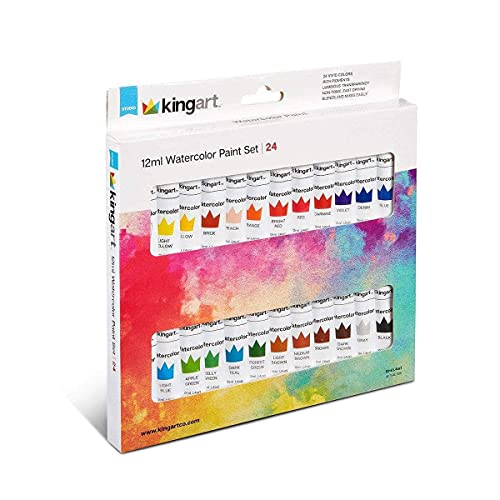 KINGART Studio Watercolor Paint, 12ml (.4oz), Set of 24 Colors KINGART