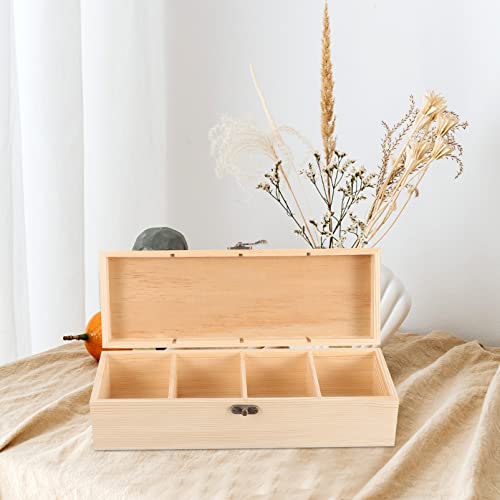 iplusmile Wooden Tea Bag Storage Box with Lid, 4 Compartments Tea Chest Organizer Box, Multipurpose Spice Packets Container for Living Rooms, iplusmile