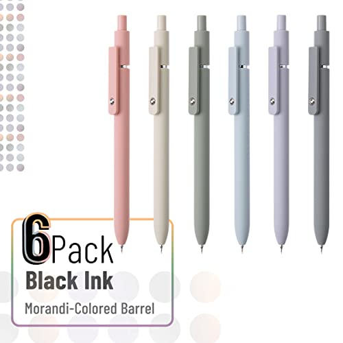 Mr. Pen- Retractable Gel Pens, 6 Pack, Morandi Barrels, Japanese Black Gel Pens, Fast Dry, Gel Pens Fine Point 0.5mm, Cute Pens, Gel Ink Pens, Black Mr. Pen