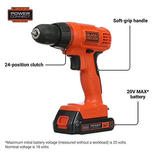 BLACK+DECKER 20V MAX* POWERCONNECT Cordless Drill Kit + 100 pc. Kit (BDC120VA100), Orange BLACK+DECKER