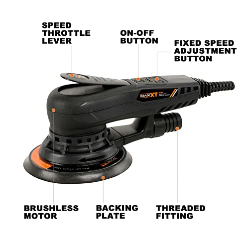 MAXXT Electric 5mm Random Orbital Sander, Palm Sander with Brushless Motor, 5&6Inch Sanding Pads, Central Vacuum, Sanders for Woodworking, Primary MAXXT