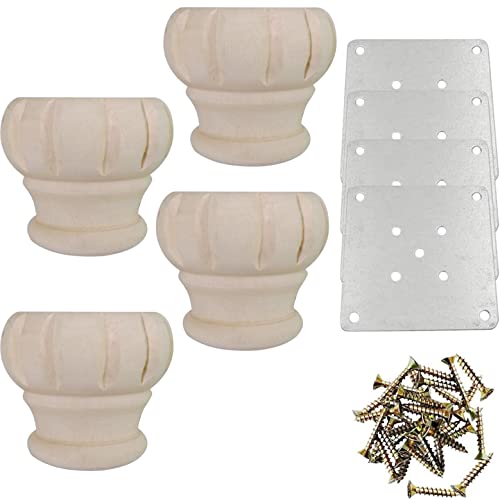 Btibpse Wooden Furniture Legs 3'' Unfinished Bun Feet for Sofa, Chair, Loveseat, Ottoman, Dresser Foot Set of 4 Btibpse