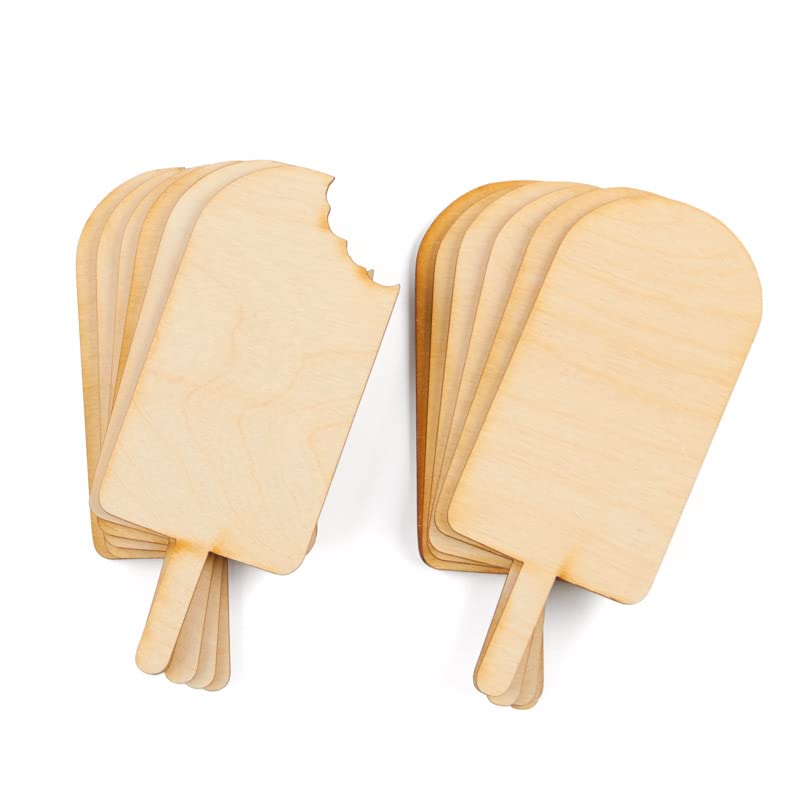 Pack of 12 Unfinished Wood Popsicle Ice Cream Cutouts - Blank Wooden Freezer Ice Pop Craft Shapes Ready to Paint and Decorate for Summer Craft Factory Direct Craft