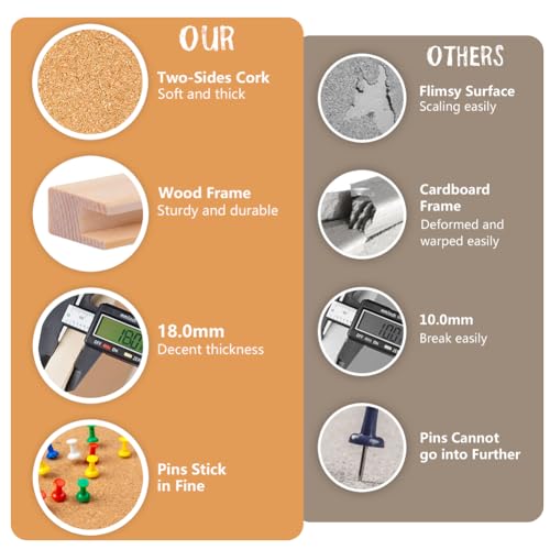 TooCust 16” x 24” Cork Boards for Walls with Frame, 1 Pack Small Wood Framed Bulletins Board Decorative Hanging Pin Board, Corkboards for Wall Notice TooCust