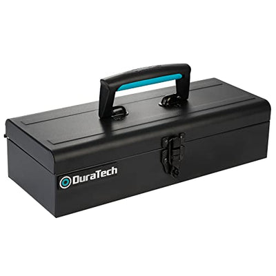 DuraTech Tool Box, 15" Portable Steel Small Tool Box with Metal Latch Closure & Plastic Handle with Anti-slip Base, Multi-Purpose Heavy Duty Toolbox,