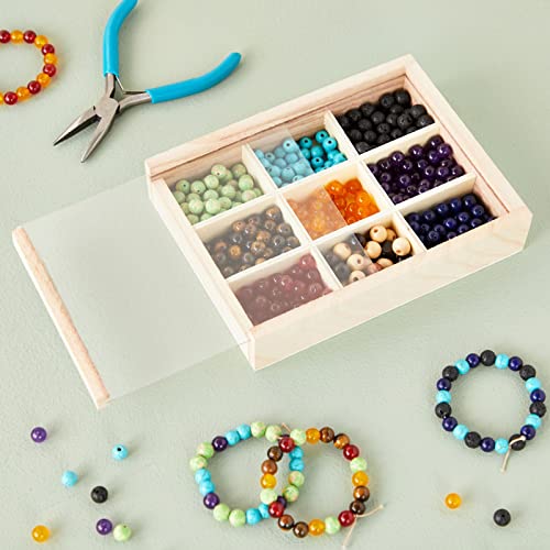 Small Unfinished Wood Box with Lid, 9 Compartment Storage Boxes (6.75 x 5.1 Inches, 2 Pack) Bright Creations