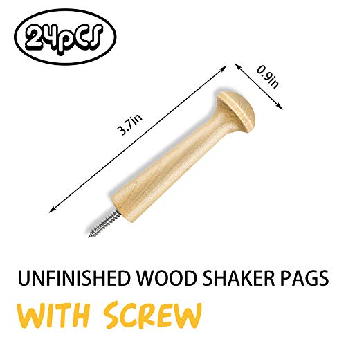 Sfcddtlg 24PCS Wooden Shaker Peg Wood Screw-3.7 Inch on Shaker Pegs Unfinished Wood Shaker Racks for Hanging Clothes Hats Towel Paint DIY(24PCS) Sfcddtlg
