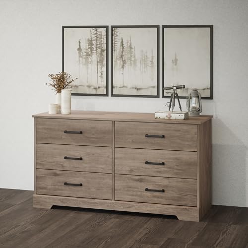 Prepac Six Drawer Dresser, 18.25in x 53.25in x 28.5in, Rustic Brown Prepac