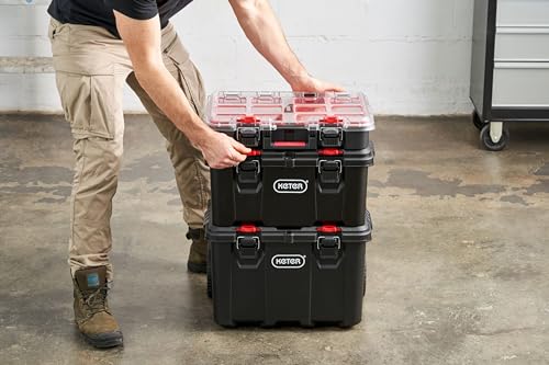 Keter Stack-n-Roll Mobile Tool Storage and Organization, 3 Piece Resin Modular Toolbox System Keter