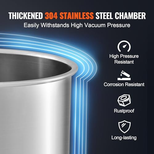 VEVOR 3 Gallon Vacuum Chamber, Upgraded Tempered Glass Lid Vacuum Degassing Chamber, 304 Stainless Steel Chamber, for Stabilizing Wood, Resin VEVOR
