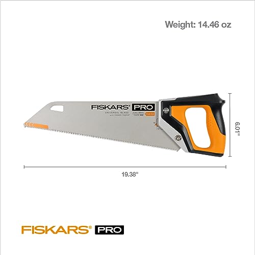 Fiskars Pro Power Tooth Universal Hand Saw - 15" Blade and Safety Sheath - Carpenter Saw - Holiday Gift Construction Tools - Orange/Black Fiskars